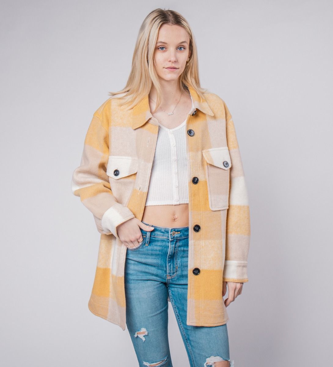 Plaid Shirt Jacket Yellow