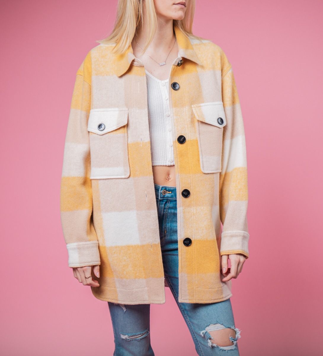 Plaid Shirt Jacket Yellow