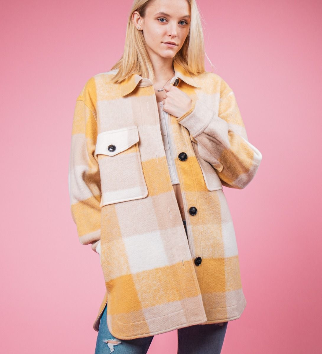 Plaid Shirt Jacket Yellow