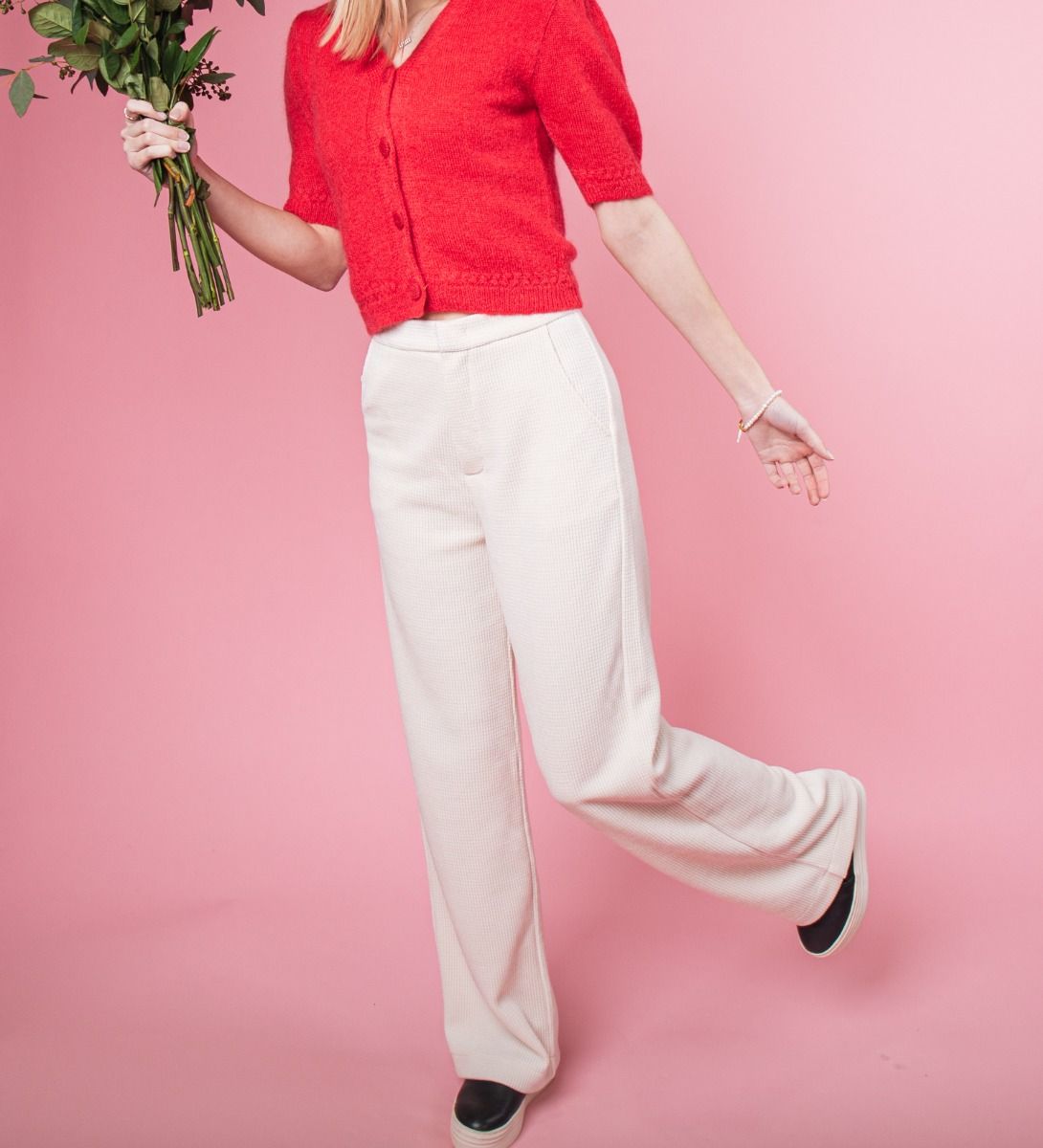 LEEZ Women Chenille Wide-Leg Mop Pants White