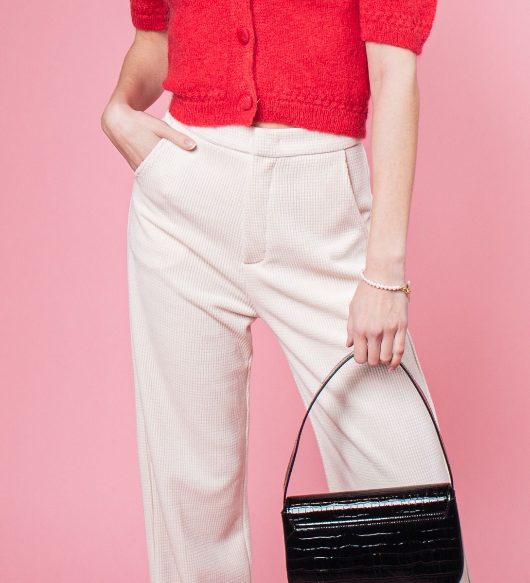 LEEZ Women Chenille Wide-Leg Mop Pants White