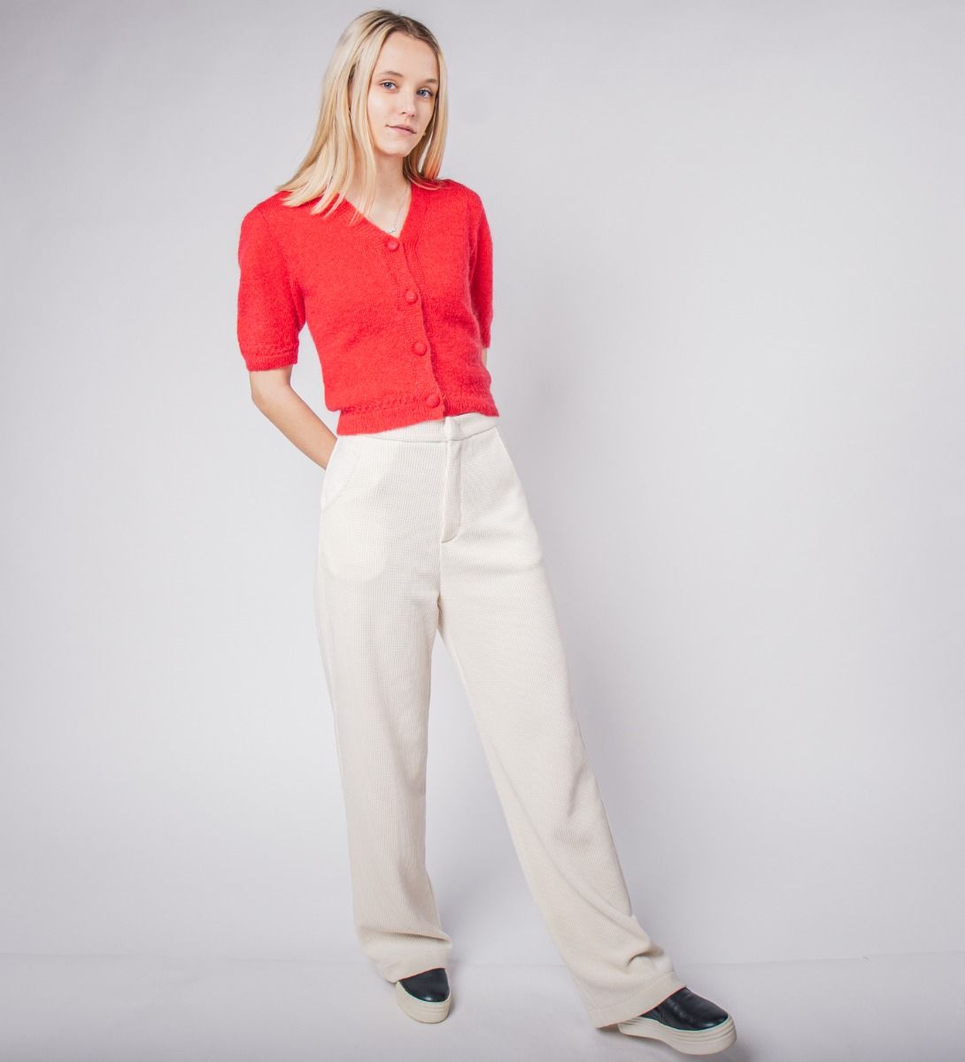 LEEZ Women Chenille Wide-Leg Mop Pants White