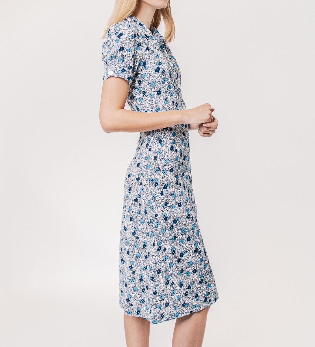 Floral Print Shirt Dress Blue