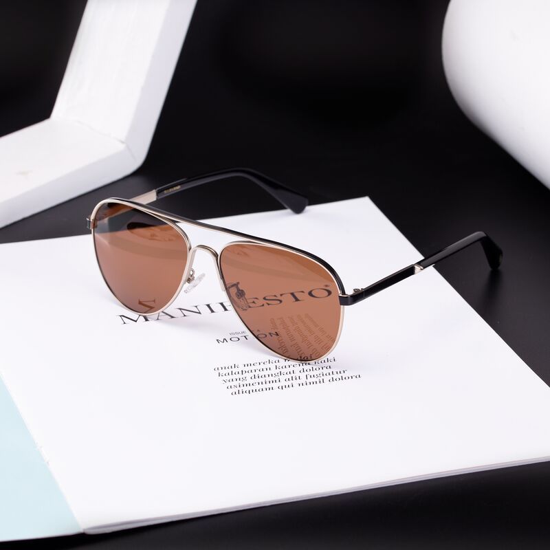 Dust: Myglassesmart Aviator Brown/Black Gold/Gunmetal Full Rim Polarized Sunglasses UV400 for Women & Men 59mm