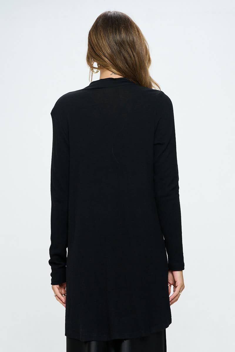 Brushed Knit Draped Cardigan - BLACK