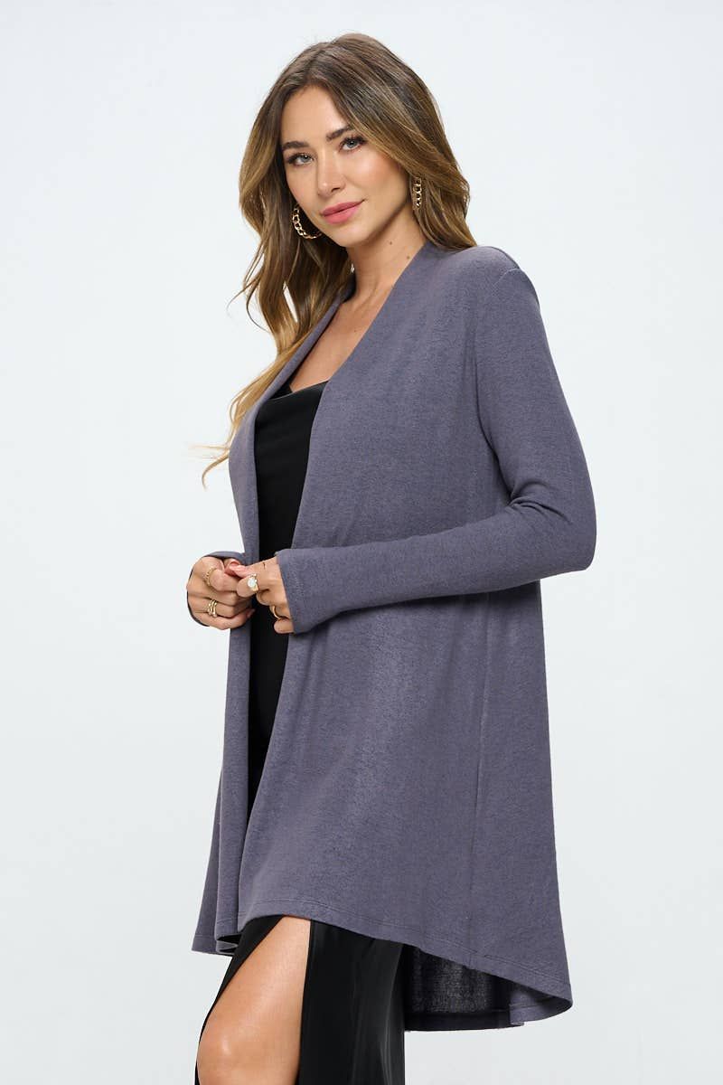 Brushed Knit Draped Cardigan - DARK CEMENT