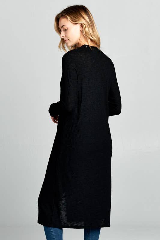 Long Sleeve Ribbed Sweater Cardigan - BLACK