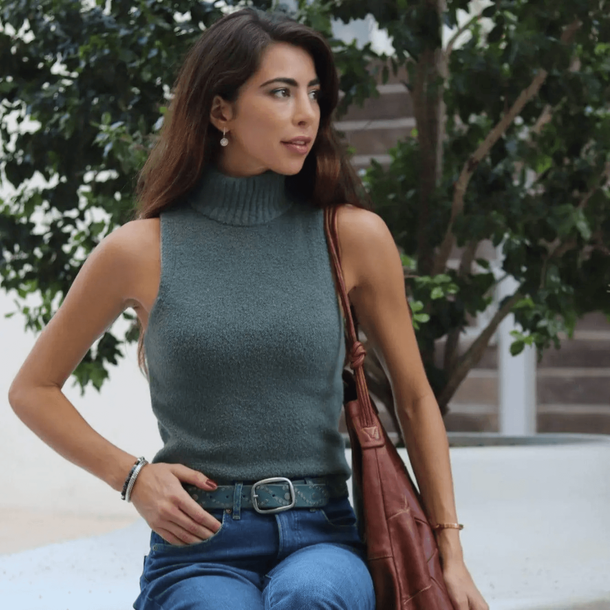 Women's Studded Leather Belt | Antique Silver Studs