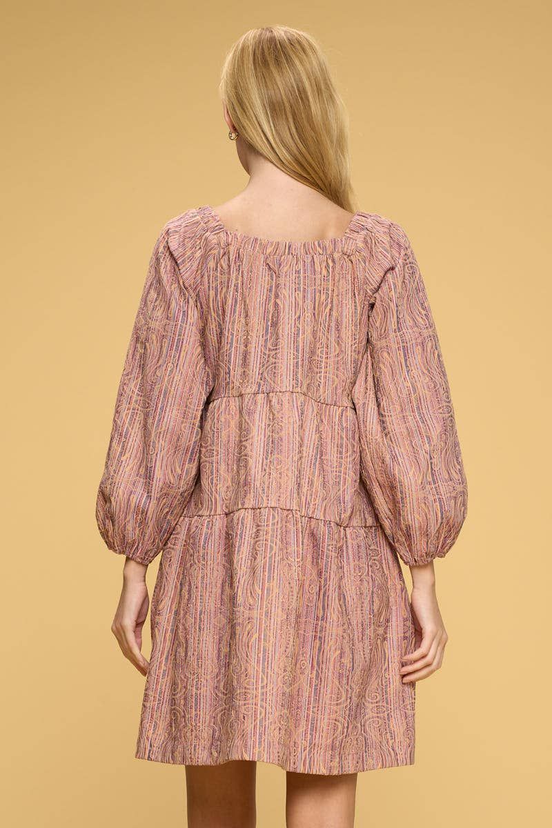 Textured Multi Color Woven Dress - Peach