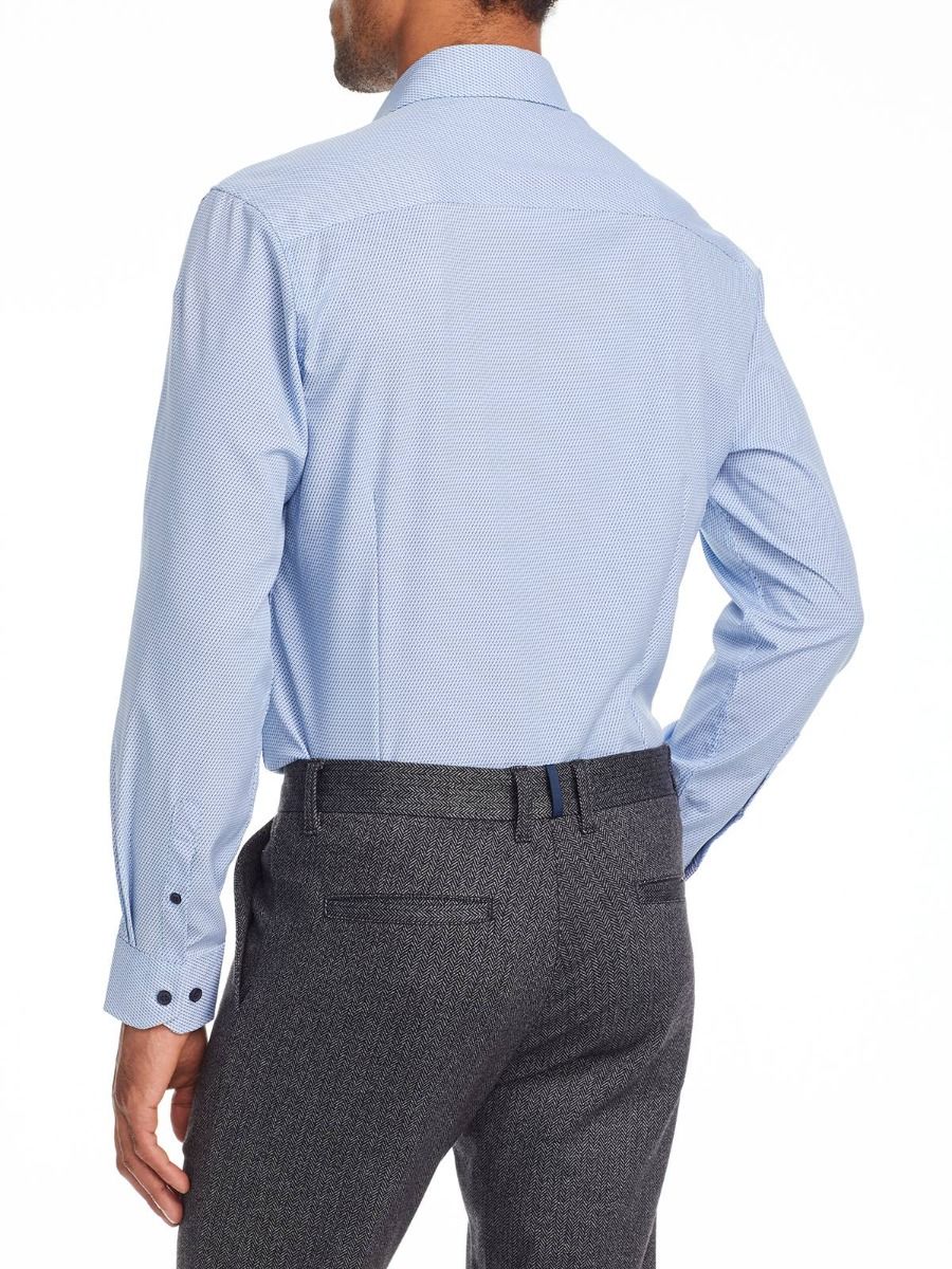 Broken Stripe 4-Way Stretch Slim Fit Dress Shirt - Blue