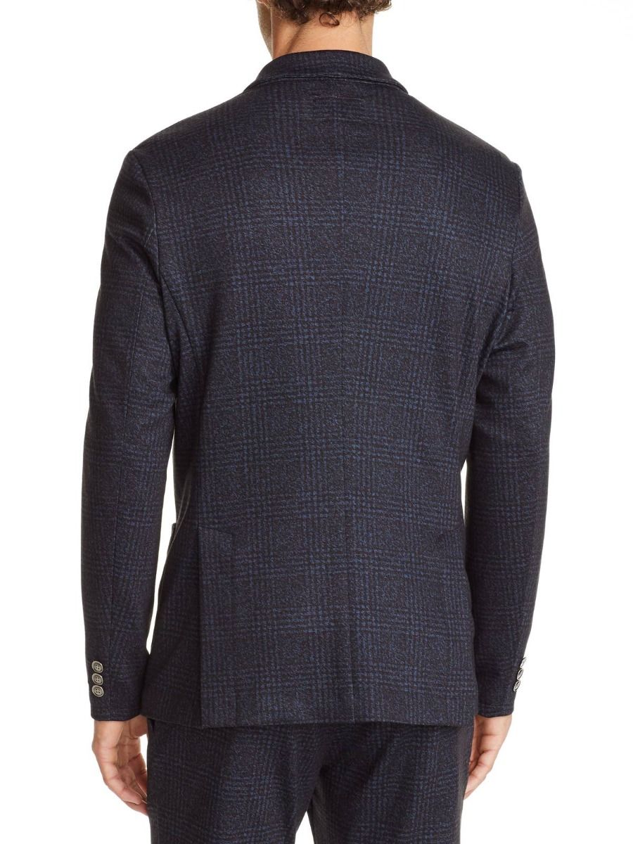 Olana Plaid Stretch Knit Blazer - Navy