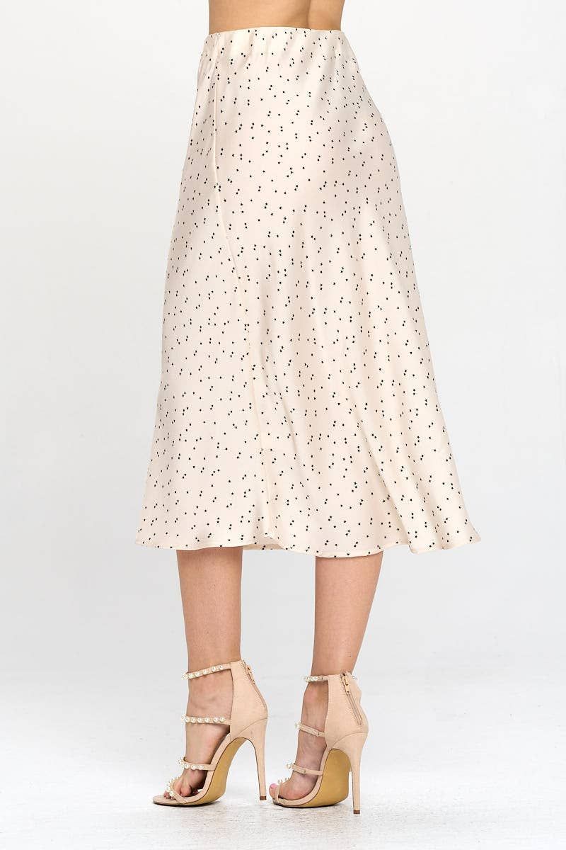 Star Print Satin Midi Skirt