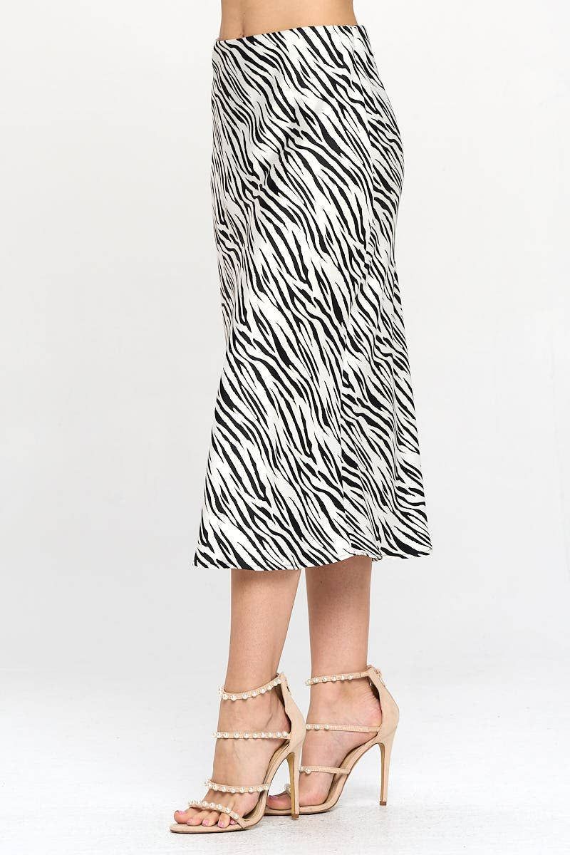Zebra Print Midi Skirt - IVORY