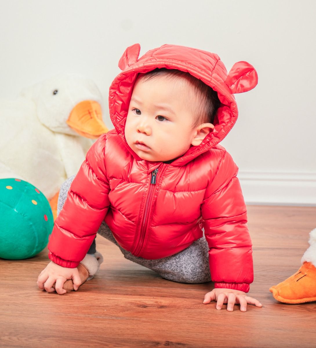 LEEZ Baby Down Jacket Hoodie Coat Winter Warm Outerwear Red