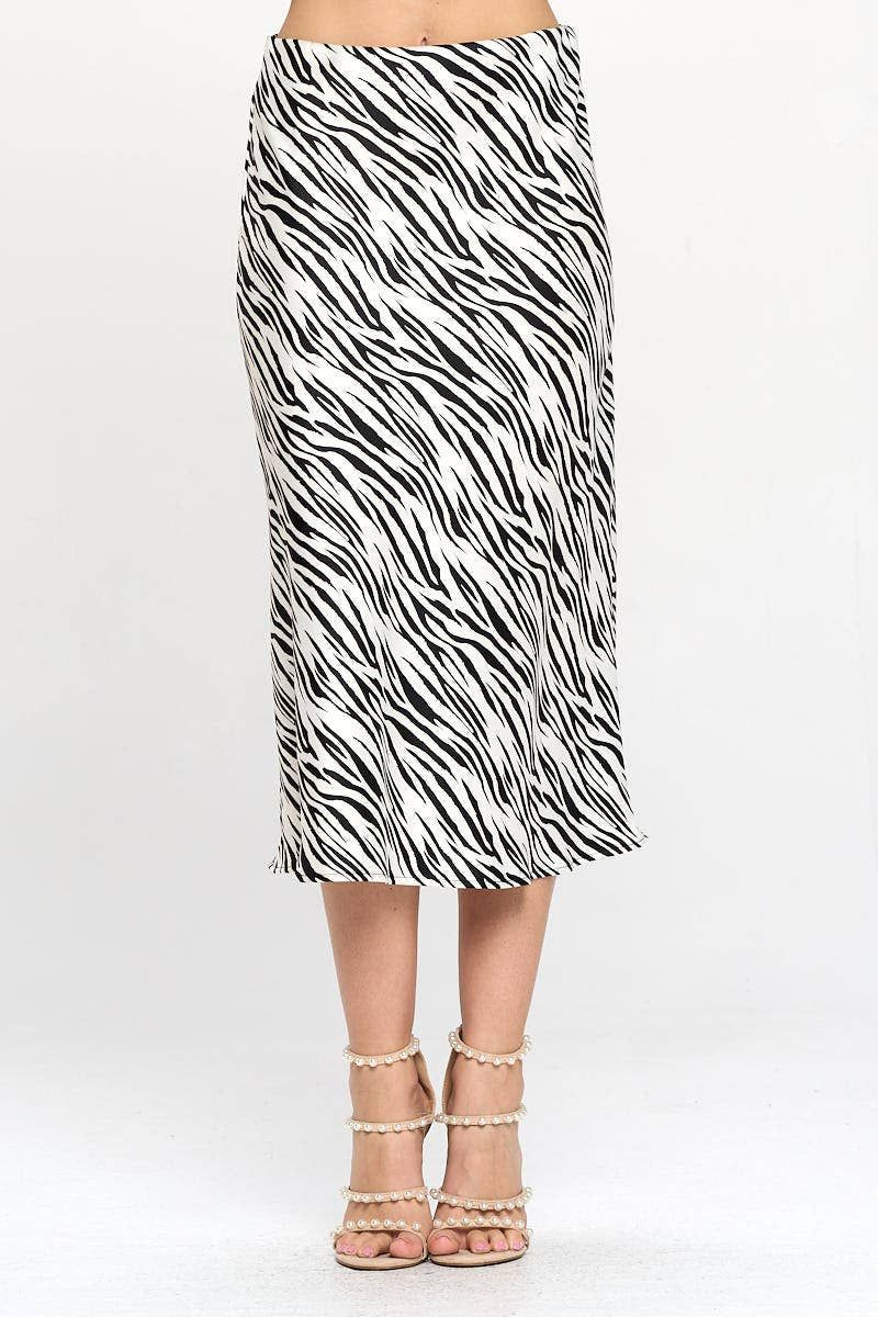 Zebra Print Midi Skirt - IVORY