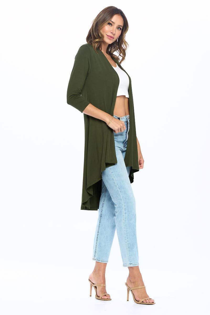 Solid Bamboo Open Front Cardigan - OLIVE