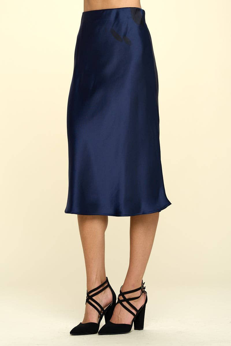 Solid Satin Midi Skirt
