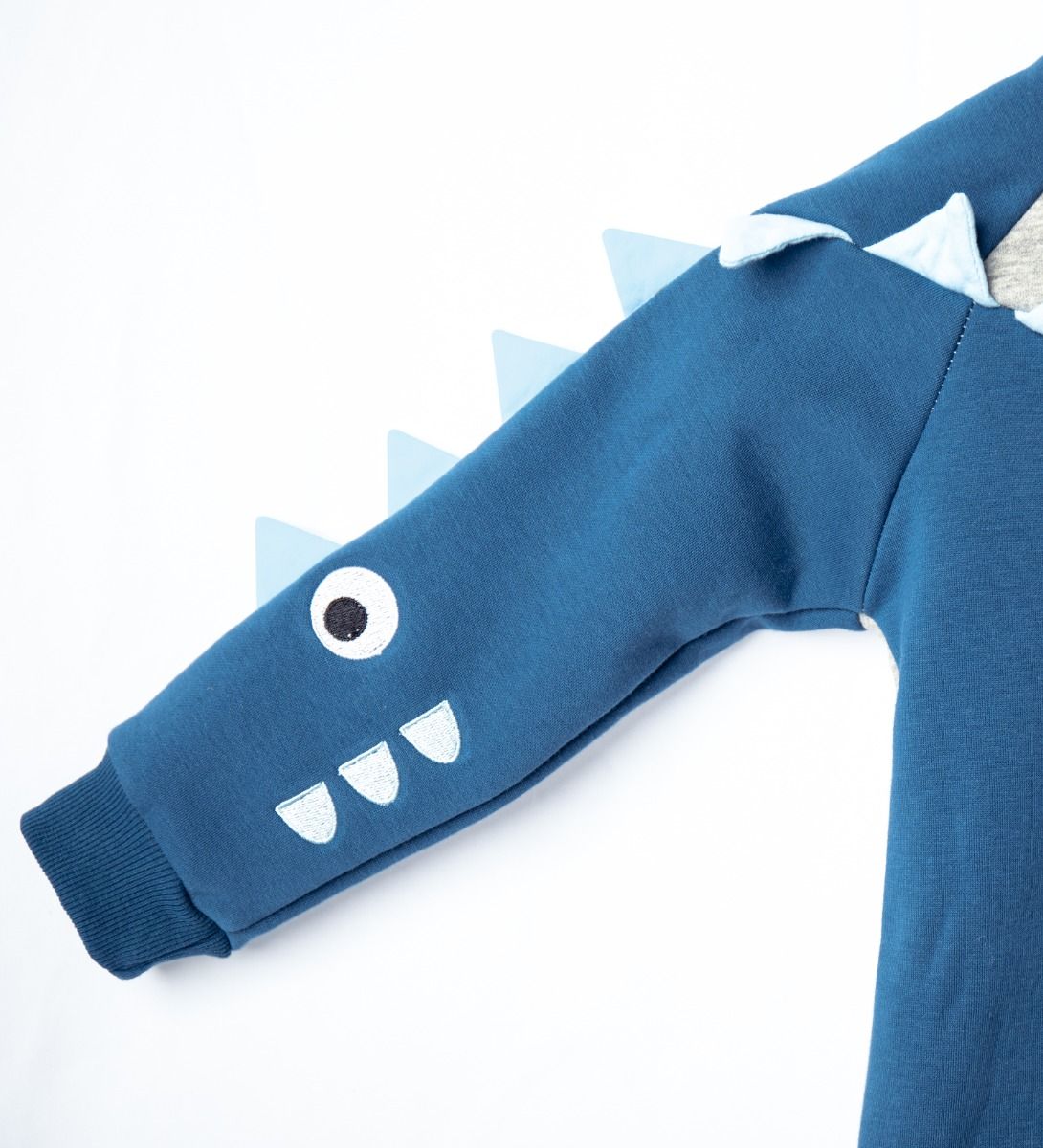 LEEZ Boys Blue-Gray Dinosaur Pattern Fleece Cotton Pullover