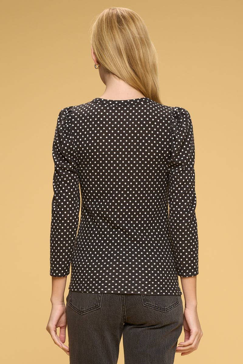 Polka Dot Top with Puff Sleeve - BLACK2