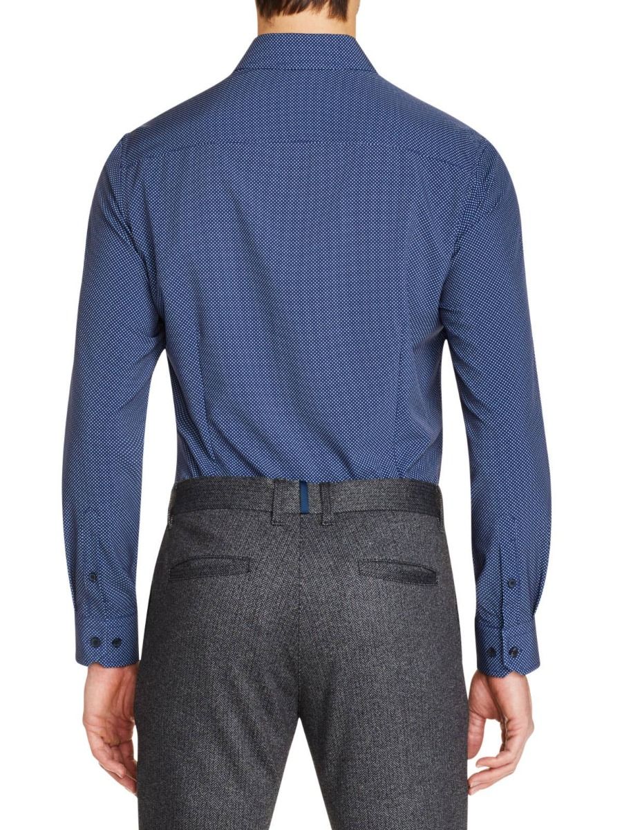 Dot 4-Way Stretch Slim Fit Dress Shirt - Navy