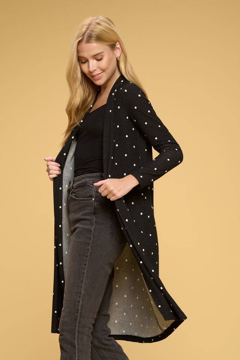 Polka Dot Open Front Cardigan - BLACK