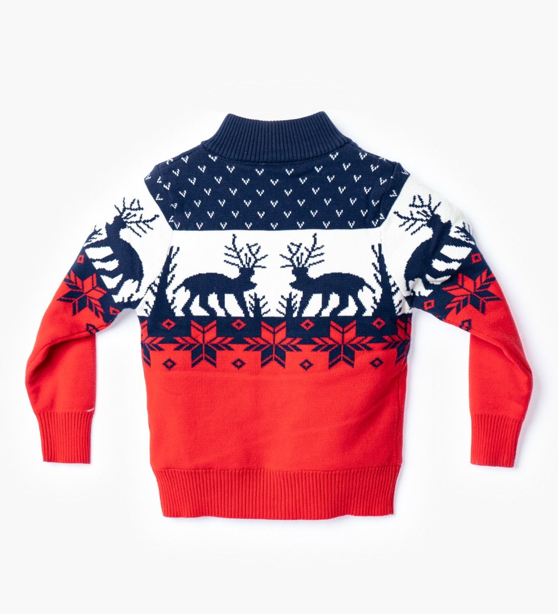 LEEZ Boys Multi-Color Zipper Cotton Sweater With Deer Patterns Navy/ Red