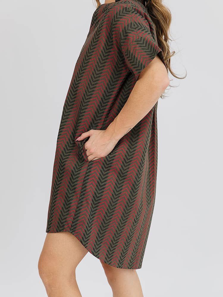 Chennai Mini Dress Chevron Fern Red