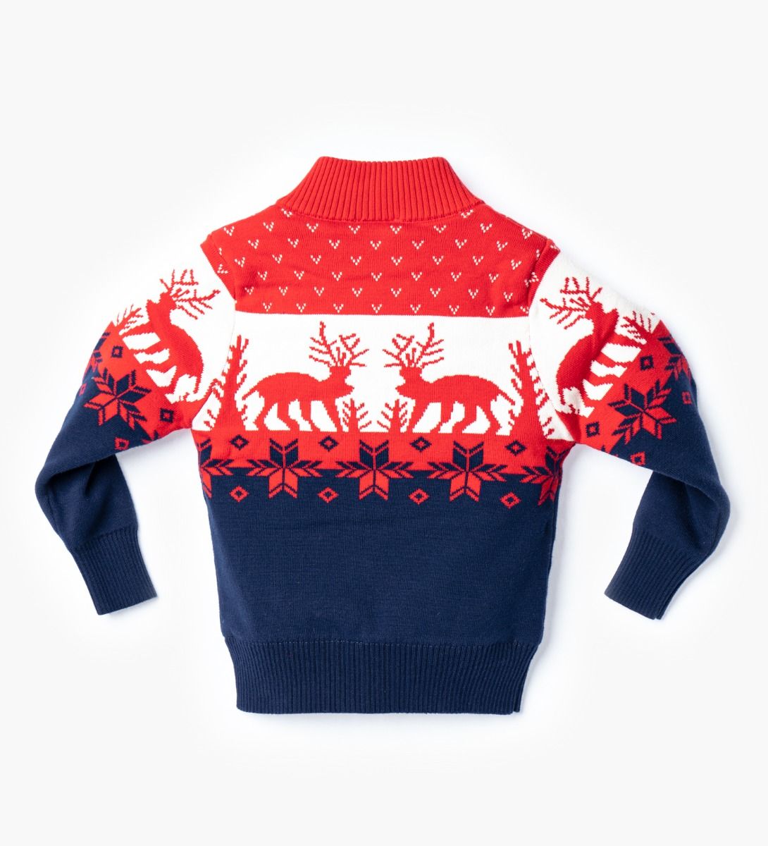 LEEZ Boys Multi-Color Zipper Cotton Sweater With Deer Patterns Red/ Navy