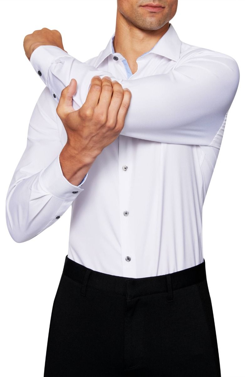 Solid 4-Way Stretch Slim Fit Dress Shirt - White