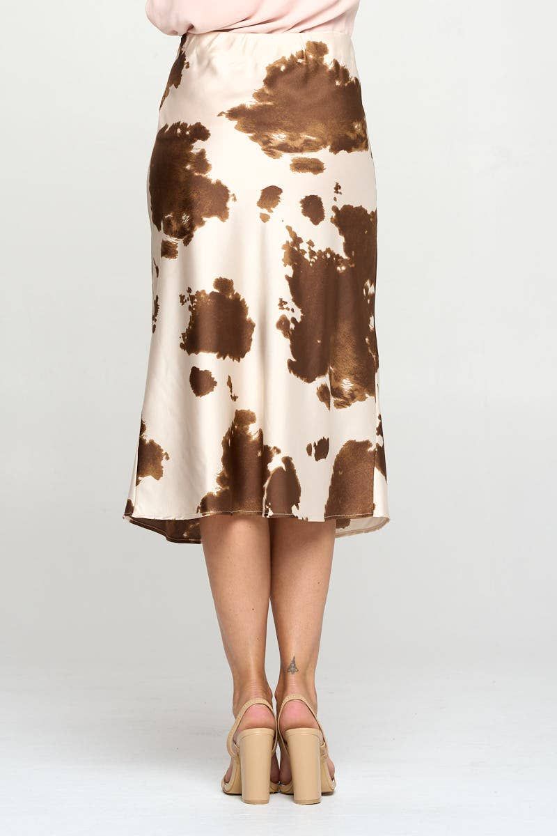 Western Cow Print Satin Midi Slip Skirt