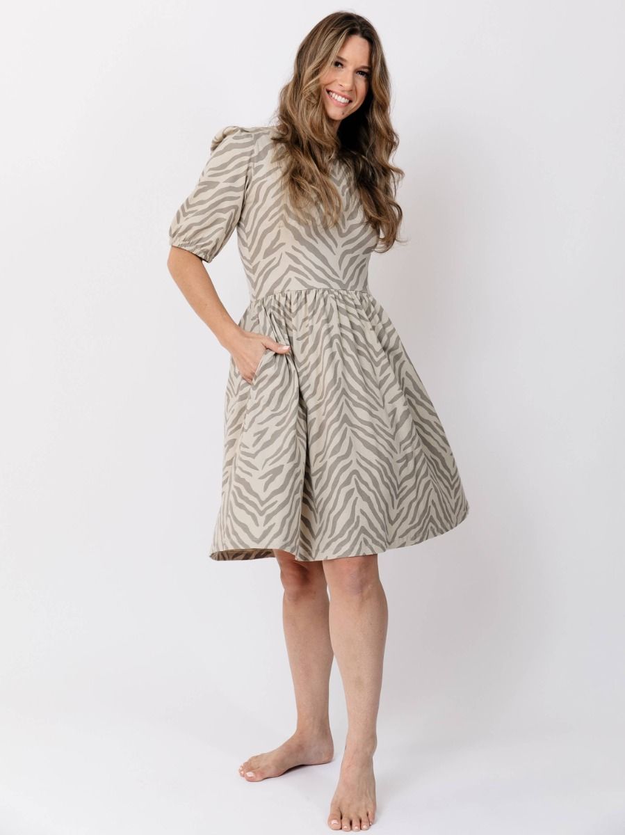 Inez Bubble Sleeve Dress Savanna Stripe