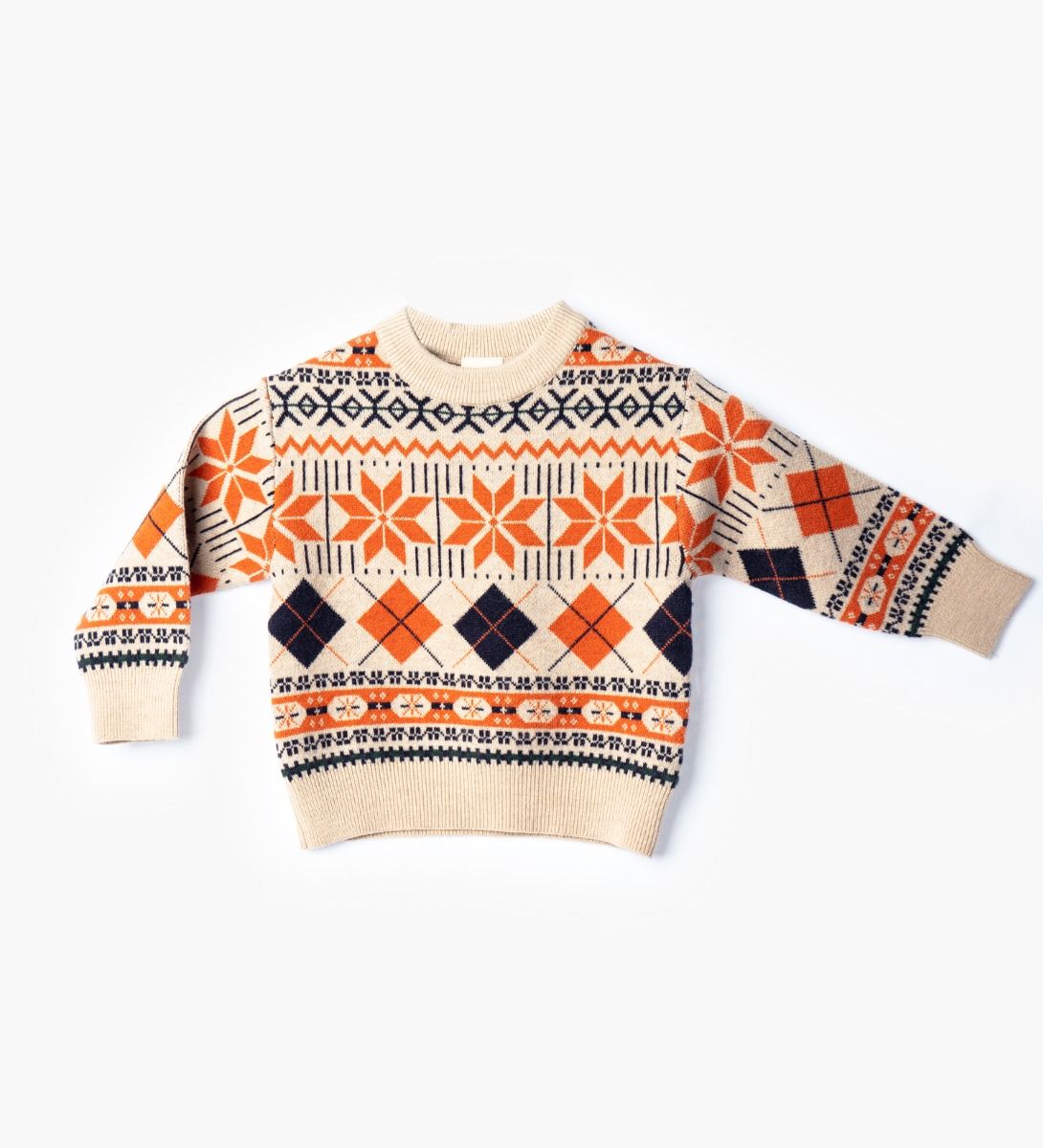 LEEZ Boys Pullover Sweater With Geometric Patterns Beige