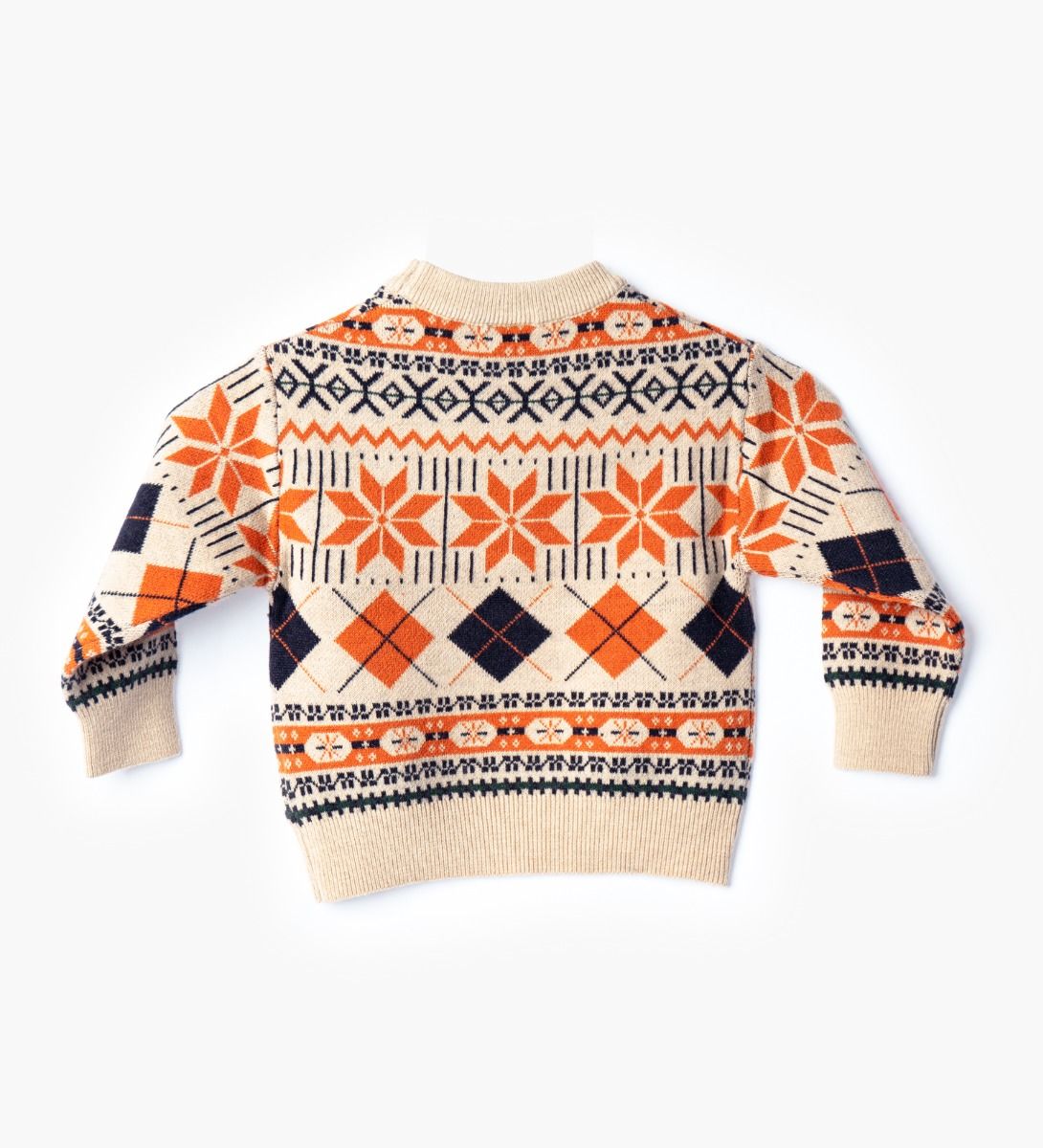 LEEZ Boys Pullover Sweater With Geometric Patterns Beige