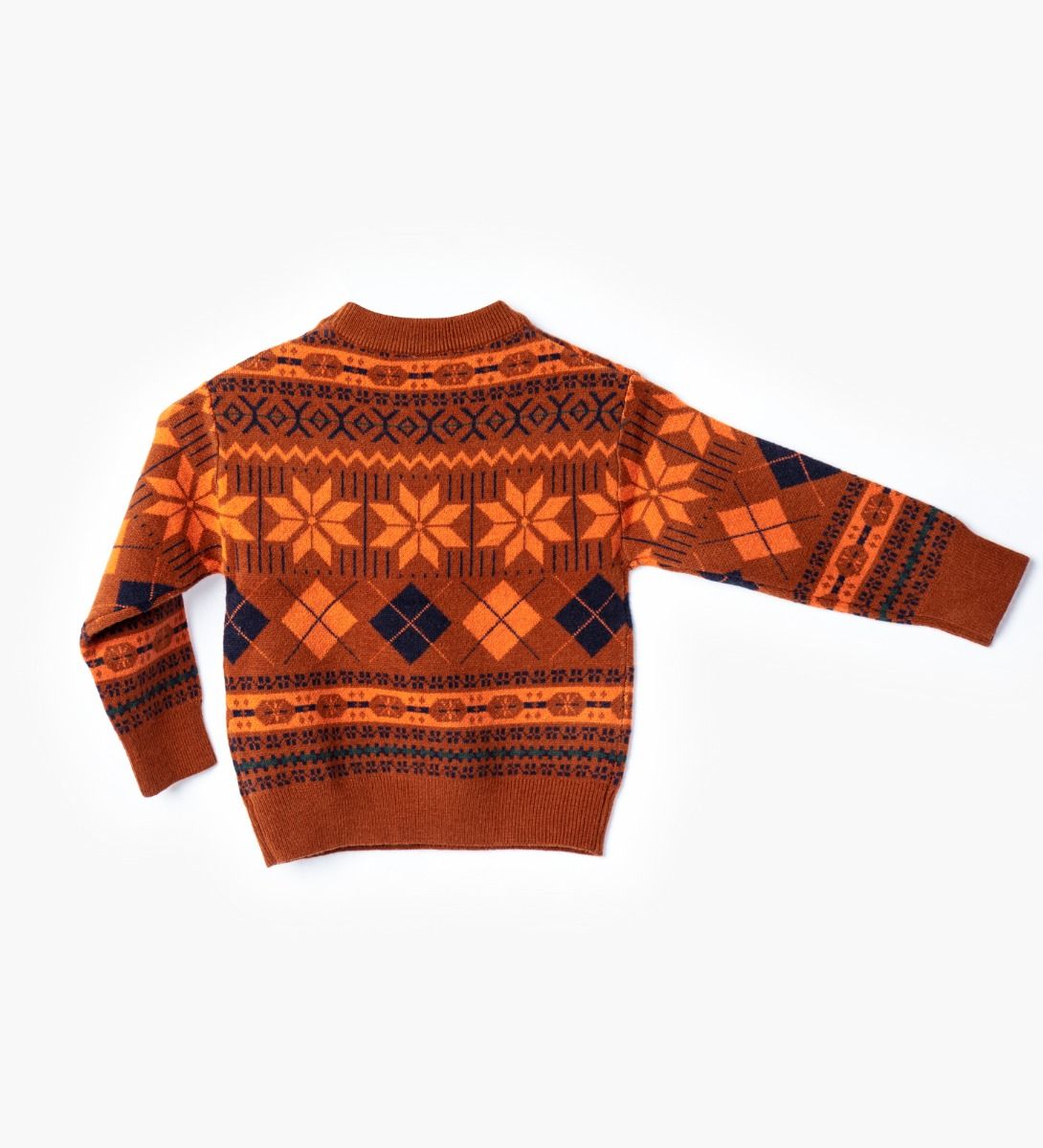 LEEZ Boys Pullover Sweater With Geometric Patterns Brown