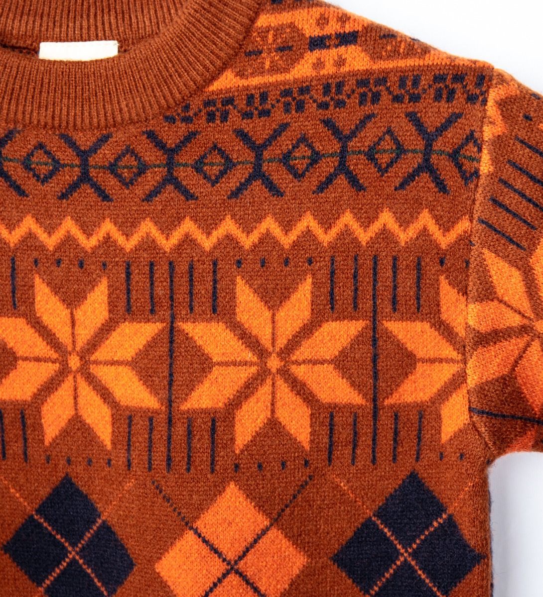 LEEZ Boys Pullover Sweater With Geometric Patterns Brown