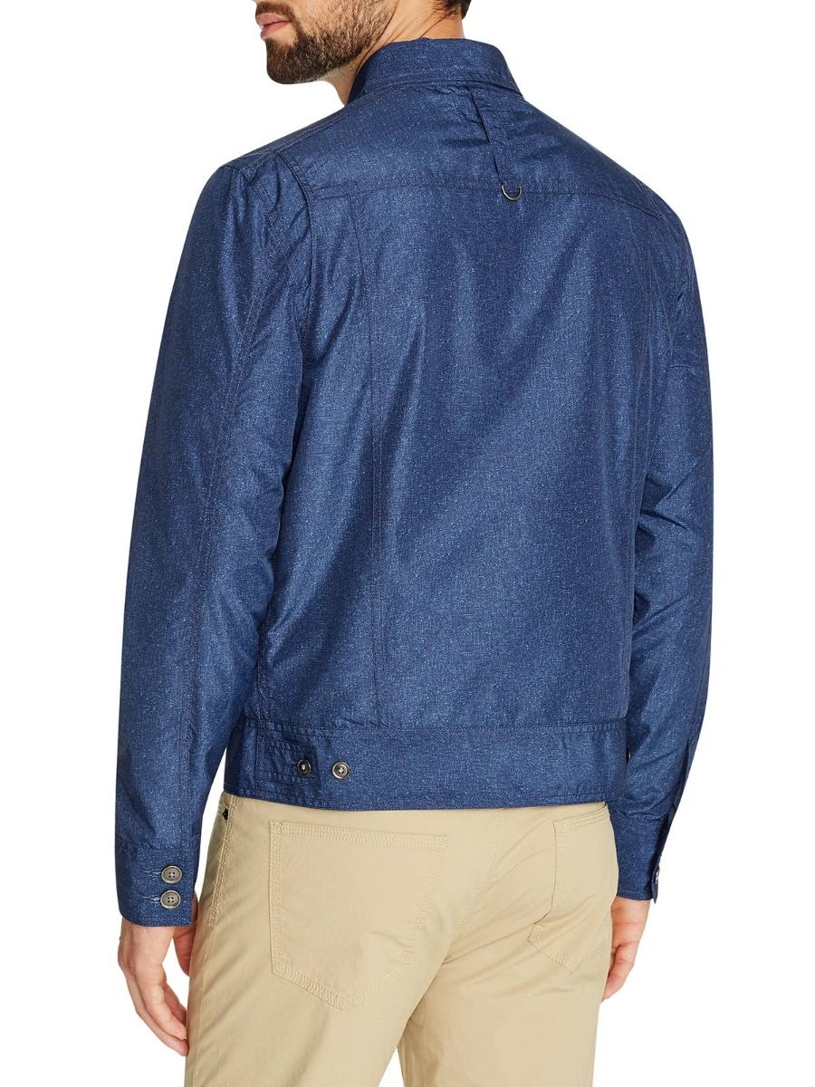 Linen Print Trucker Jacket - Navy