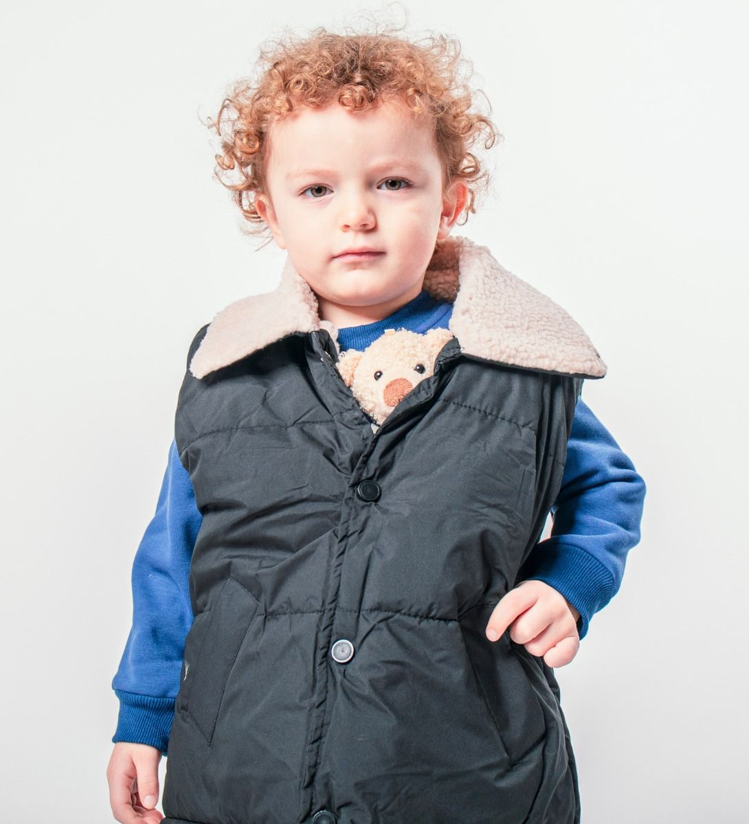 LEEZ Kids Thicken Qulited Cardigan Vest Padded Fleece Jacket Black