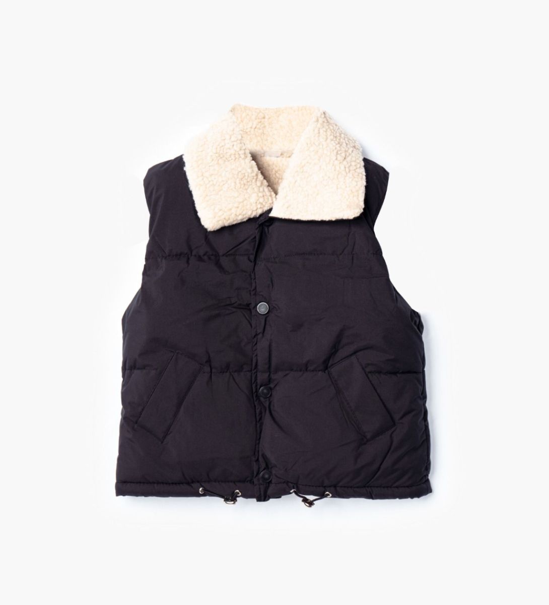 LEEZ Kids Thicken Qulited Cardigan Vest Padded Fleece Jacket Black