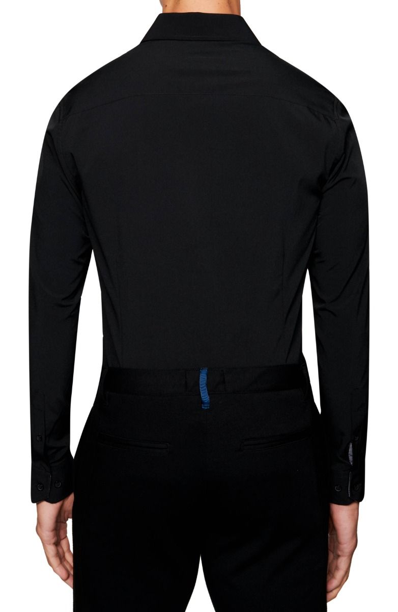 Solid 4-Way Stretch Slim Fit Dress Shirt - Black