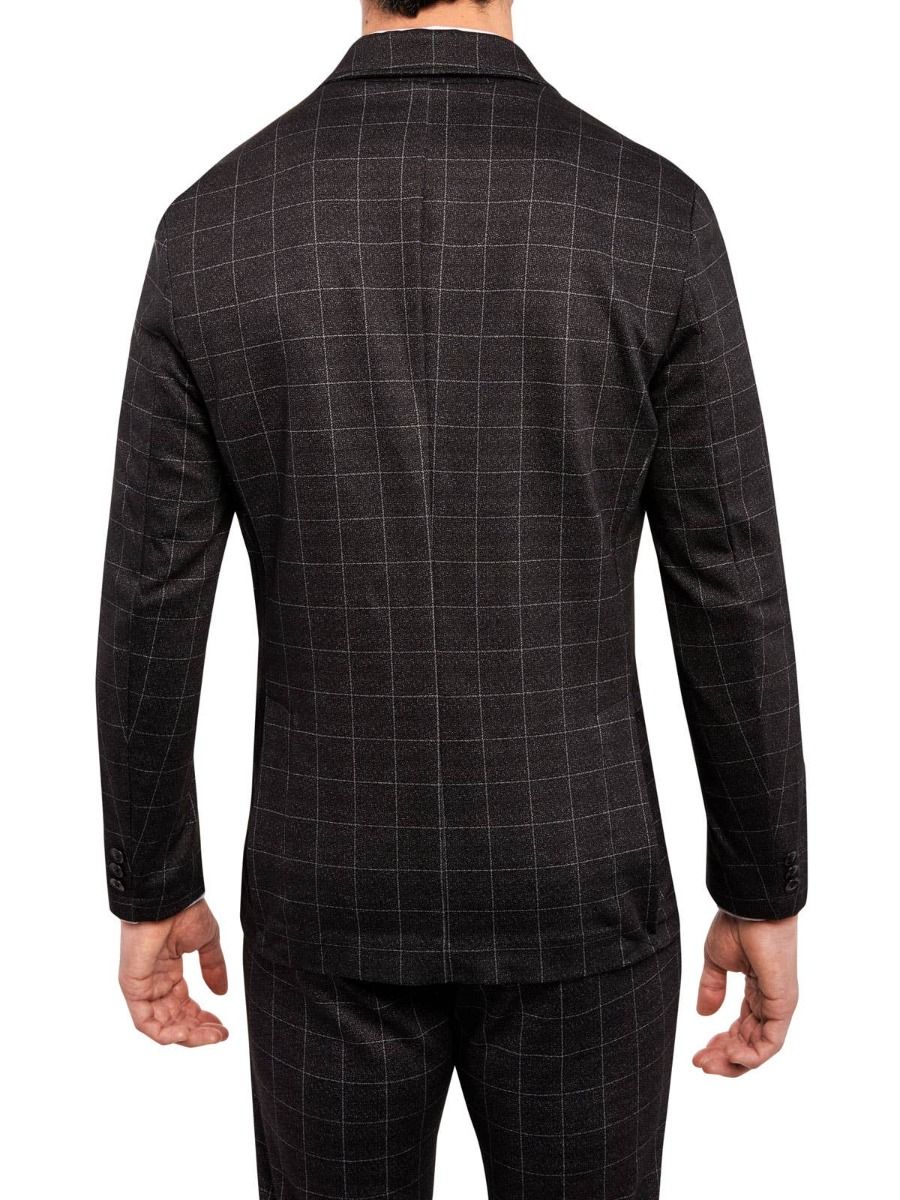Khat Textured Windowpane Stretch Knit Blazer - Black