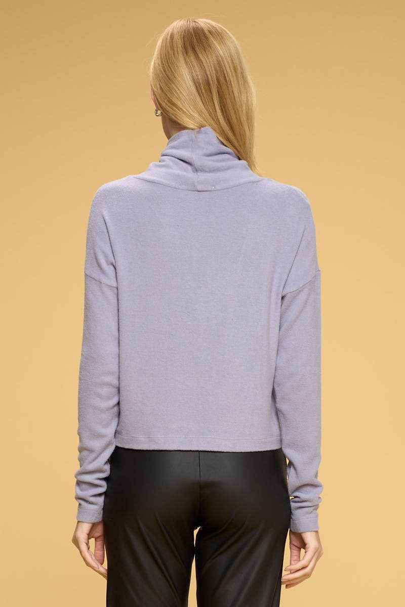 Brushed Knit Cowl Neck Long Sleeve Top - LAVENDER