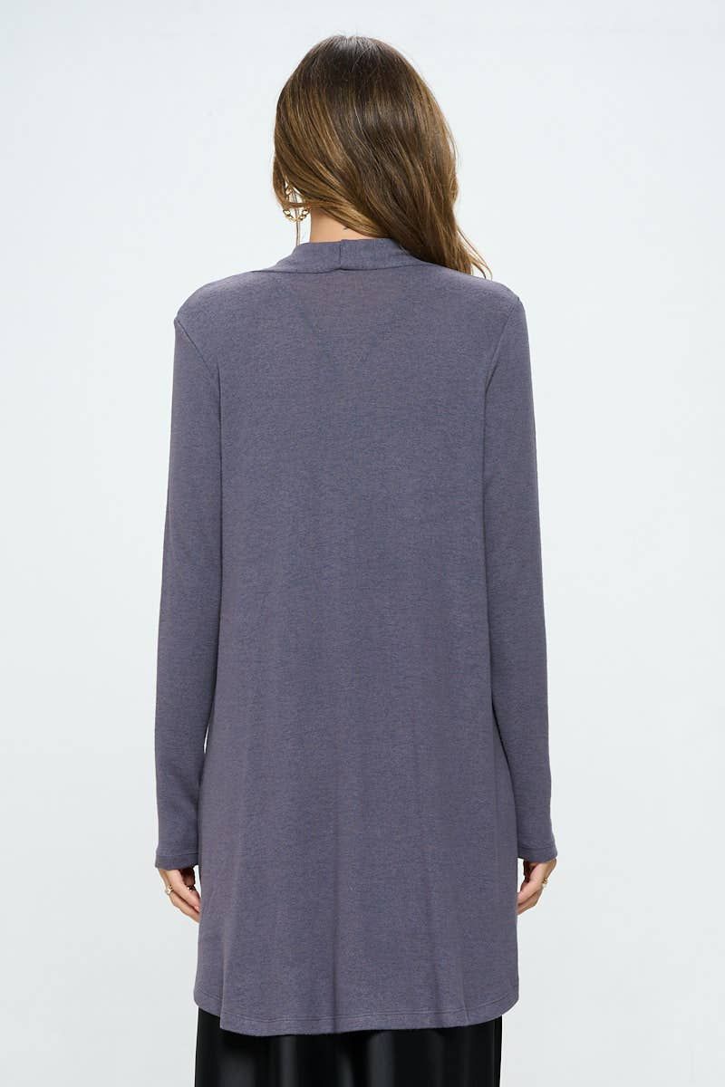 Brushed Knit Draped Cardigan - DARK CEMENT