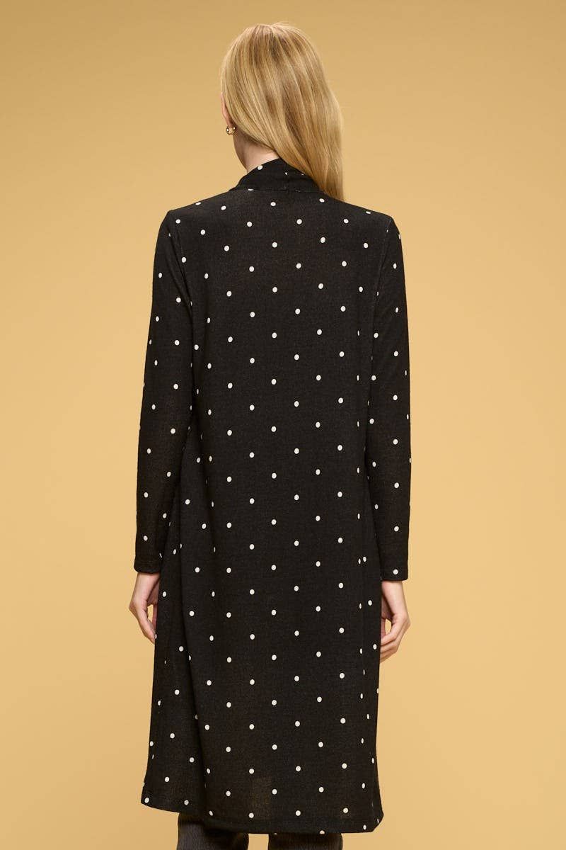 Polka Dot Open Front Cardigan - BLACK