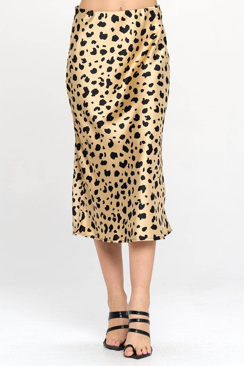 Animal Print Satin Midi Skirt