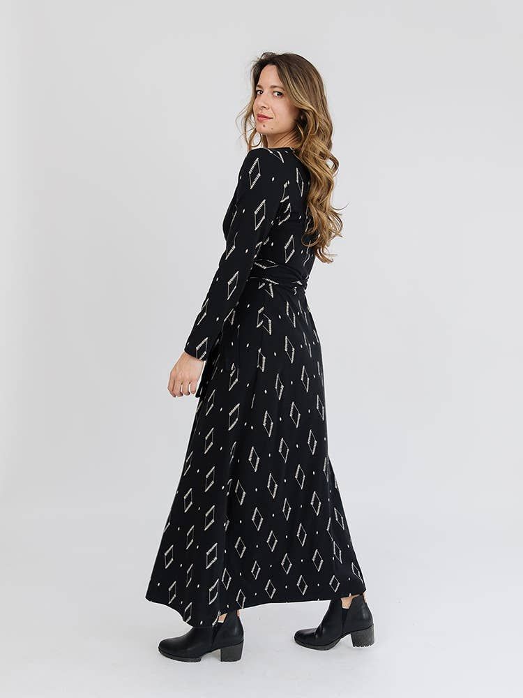 Katie Maxi Wrap Dress Diamond Vine Black