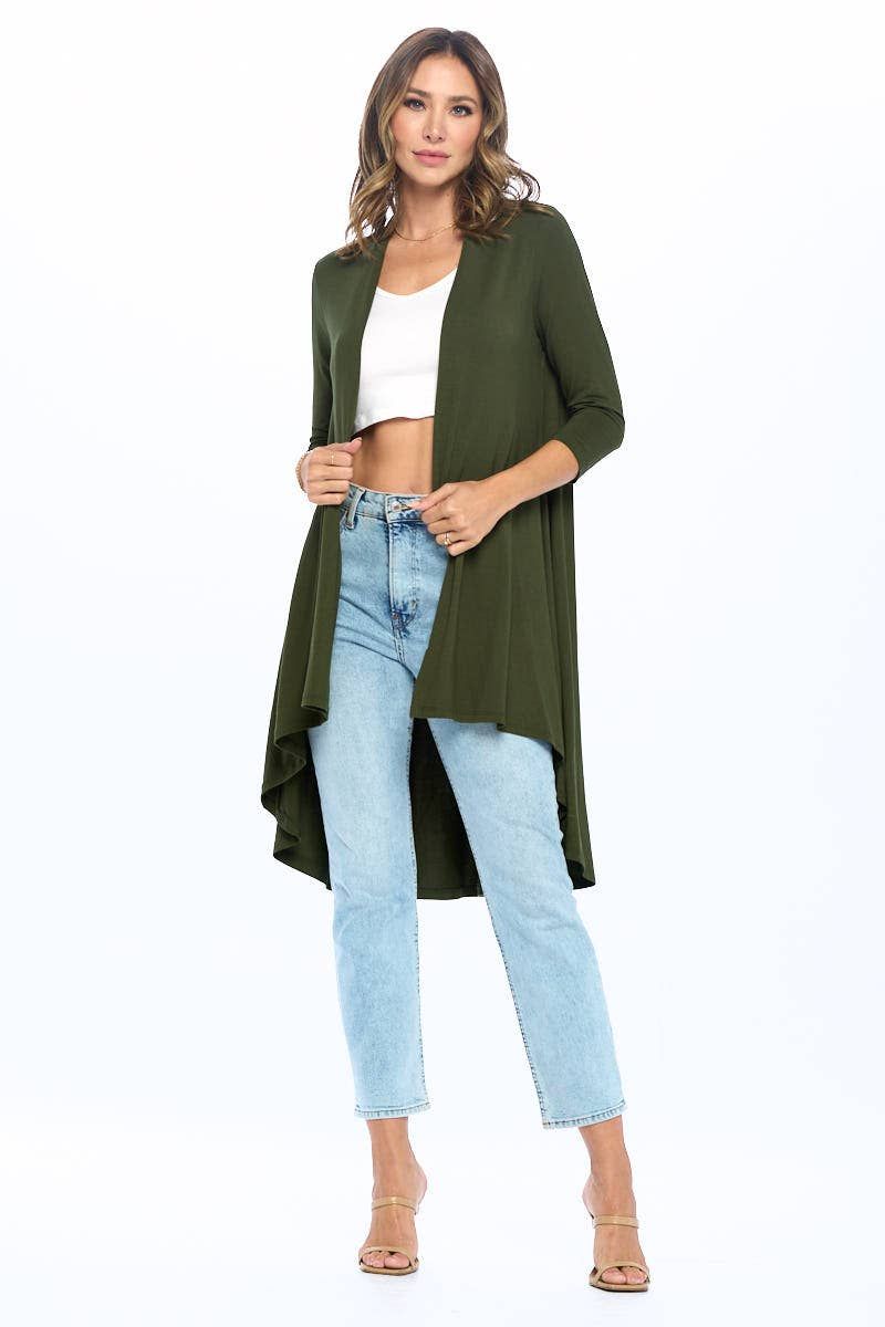 Solid Bamboo Open Front Cardigan - OLIVE