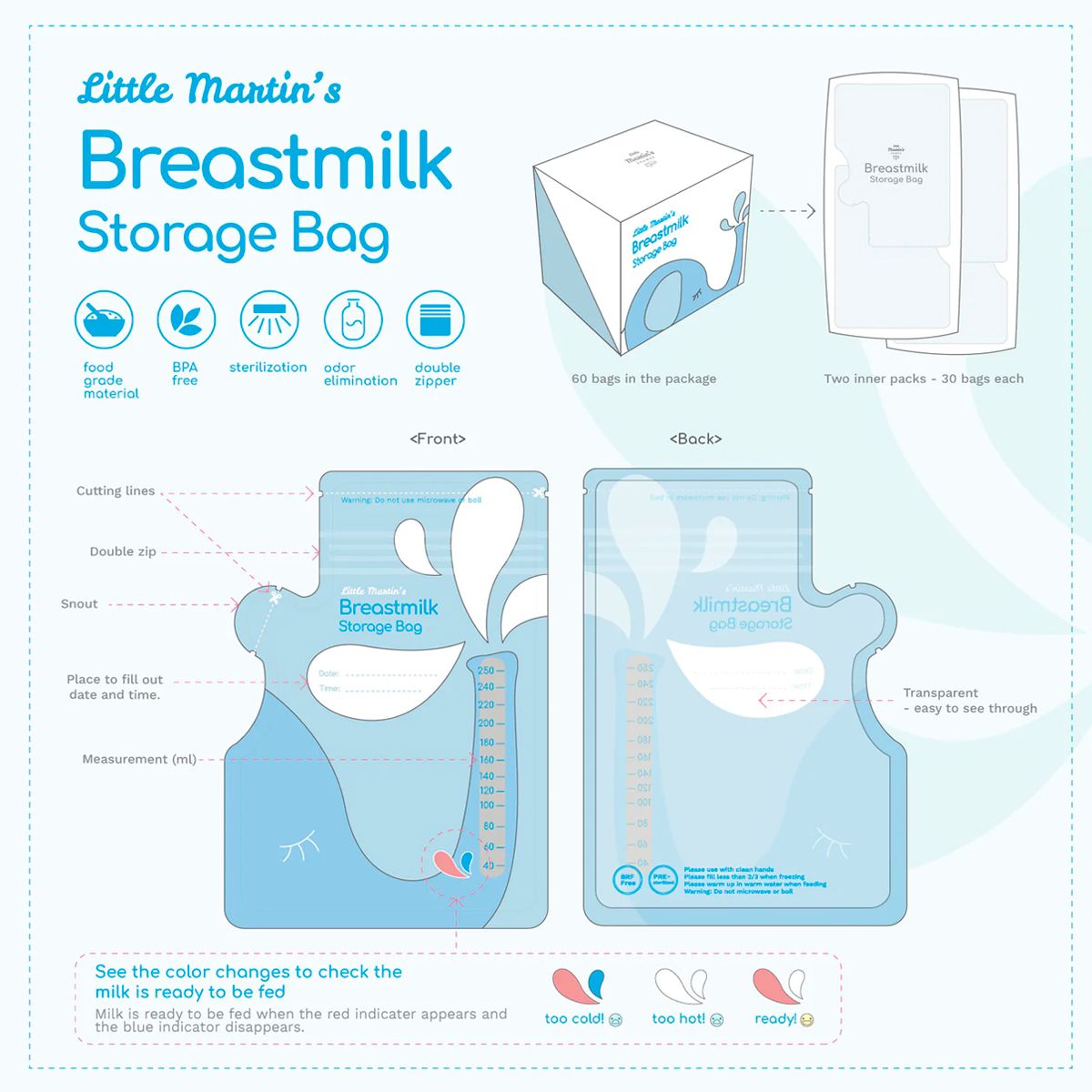 Breast Milk Storage Bags by Little Martin - 60 Counts