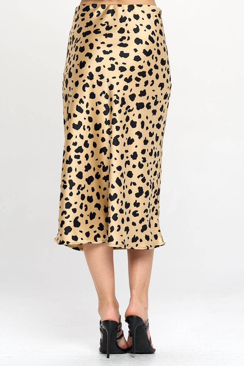 Animal Print Satin Midi Skirt
