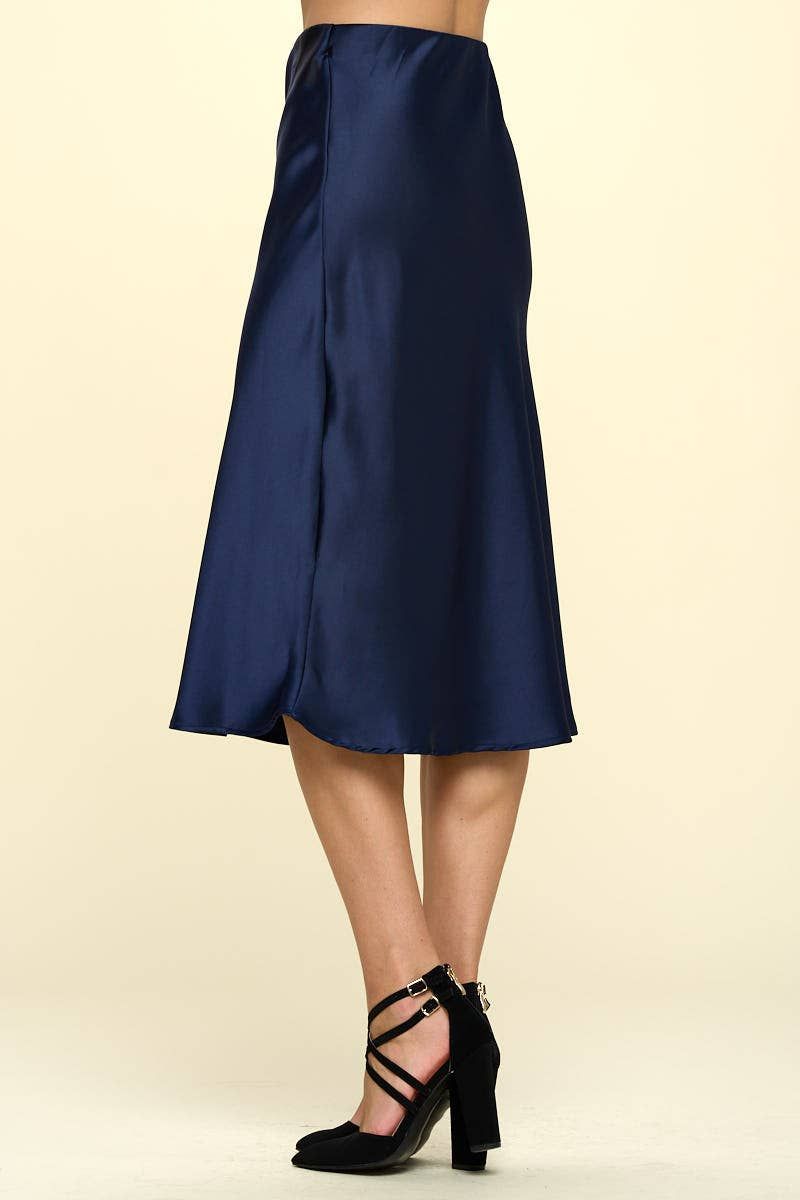 Solid Satin Midi Skirt
