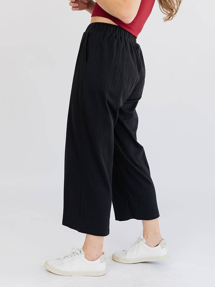 Fae Wide Leg Pants Black Rib Knit